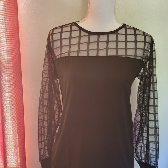 Sheer Grid Mesh Casual Blouse - Picture 5 of 6